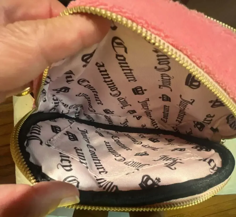 Juicy Couture Lovers Club Camera Crossbody Pink Velour Purse with Card Holder